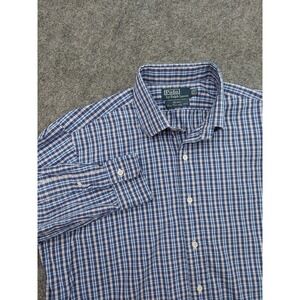 Vt POLO RALPH LAUREN Shirt Mens 16.5-35 Blue Plaid Curham 2 Ply 100s Hong Kong
